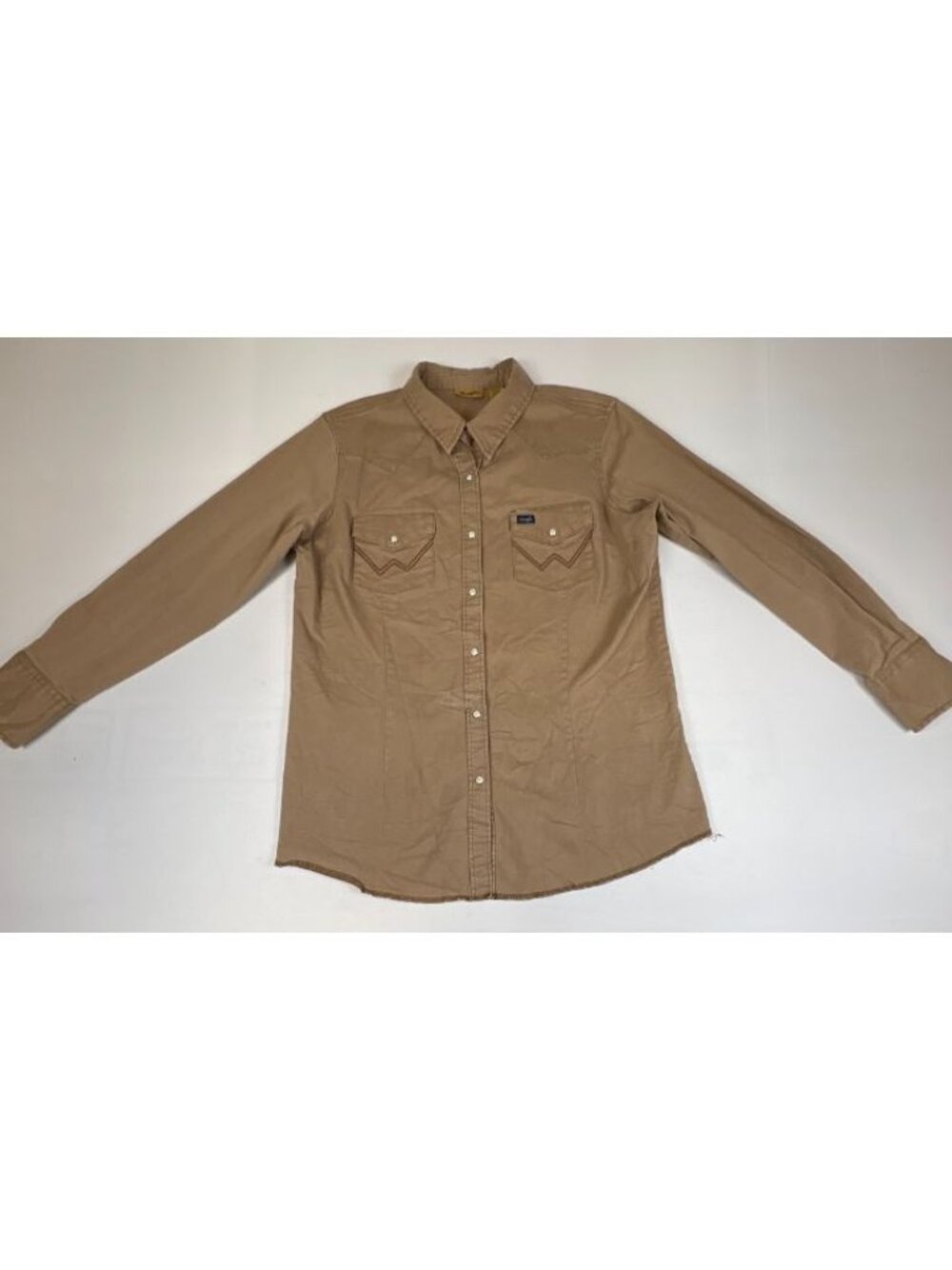 Wrangler Men's Western Shirt Large Tan Long Sleeve Snap Button Cotton Blend